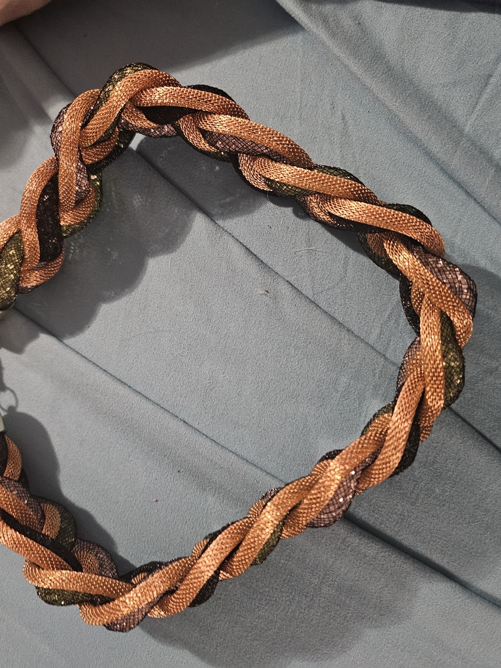 Braided Metallic Rope Necklace in Copper, Black and Olive